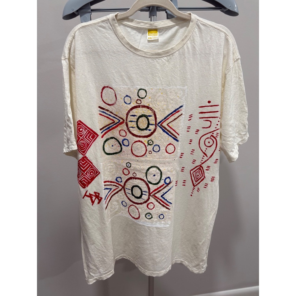 Onno Men's Hemp Cotton Printed Graphic Tee Cream Xxl Geometric Aztec Southwest